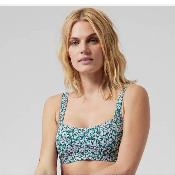 NWT Athleta Square Neck Bra Cup Bikini Top - 38 D/DD - green/violet print - Picture 1 of 7